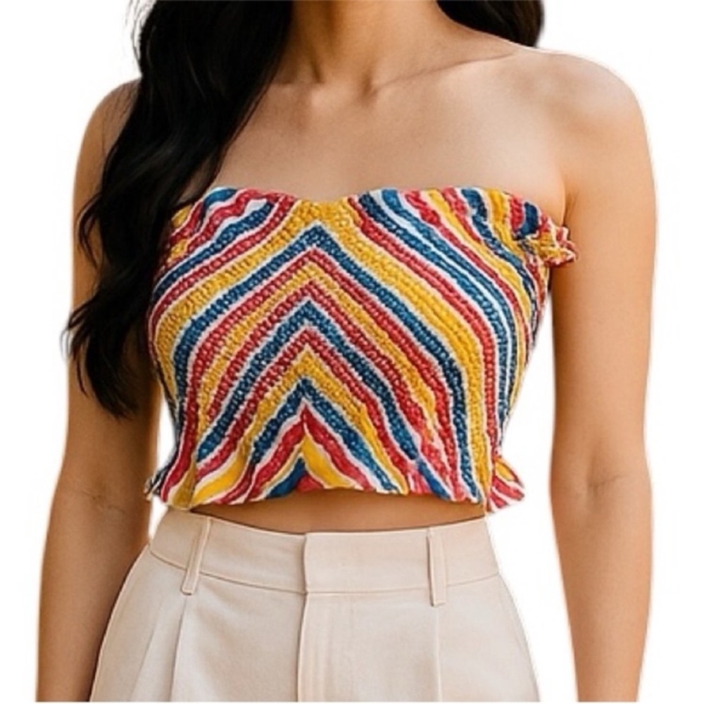 S/W/F Smocked Multicolor Strapless Cropped Tube Top Size Small New with Tag